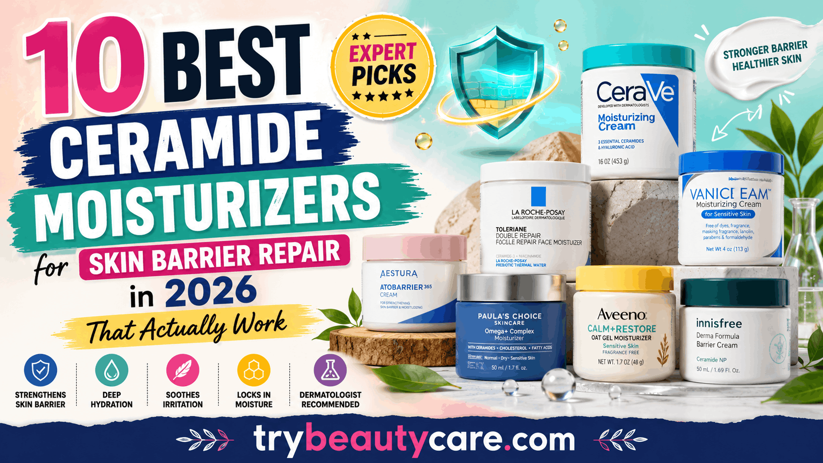 Top skin barrier repair moisturizers featuring hydration, sensitive skin care, and ceramide ingredients
