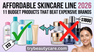 Woman applying vitamin C serum as part of an affordable skincare routine