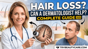 dermatologist examining scalp for hair loss and thinning hair concerns