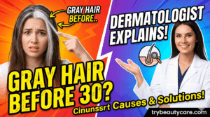gray hair care routine with shampoo, conditioner, and scalp products