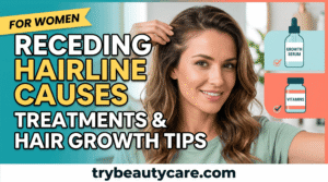healthy hair routine products including shampoo, serum, and rosemary oil on table