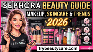 natural glowing makeup look with Sephora beauty products