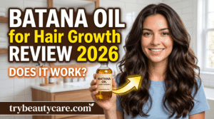 Batana oil bottle and natural hair care routine for thicker-looking hair