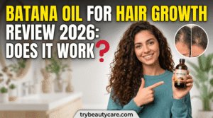 Woman showing shiny hair after using batana oil for hair growth