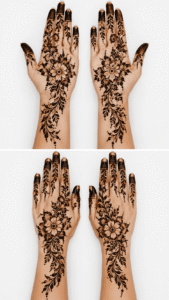 Floral bridal mehendi design with roses and lotus patterns