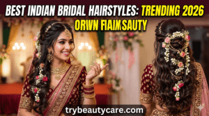 Indian bridal bun hairstyle with flowers and traditional jewelry