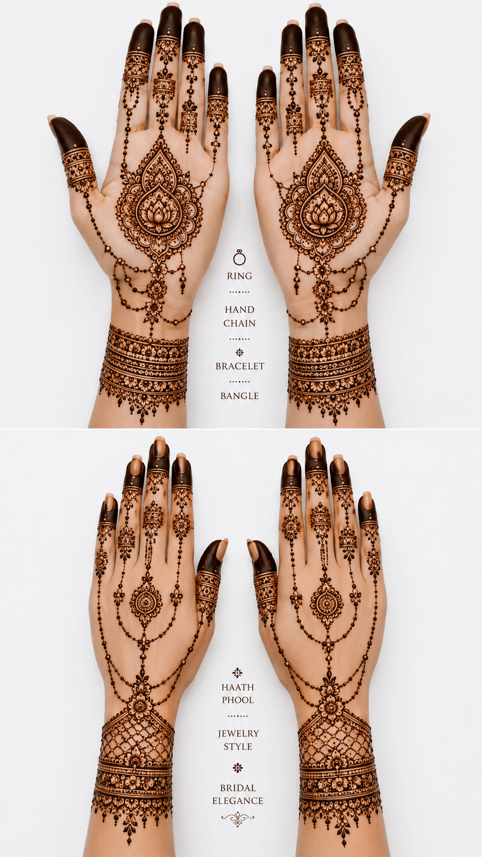Personalized bridal mehendi with initials and wedding symbols