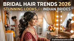 Beautiful bridal hairstyle with dupatta setting for Indian weddings