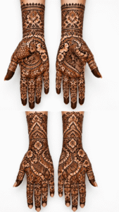 Traditional Indian bridal mehendi with peacock and paisley motifs